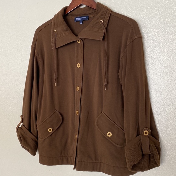 Jones New York Signature| Womens Jacket 3/4 Sleeve Brown Gold Snaps - Picture 3 of 14